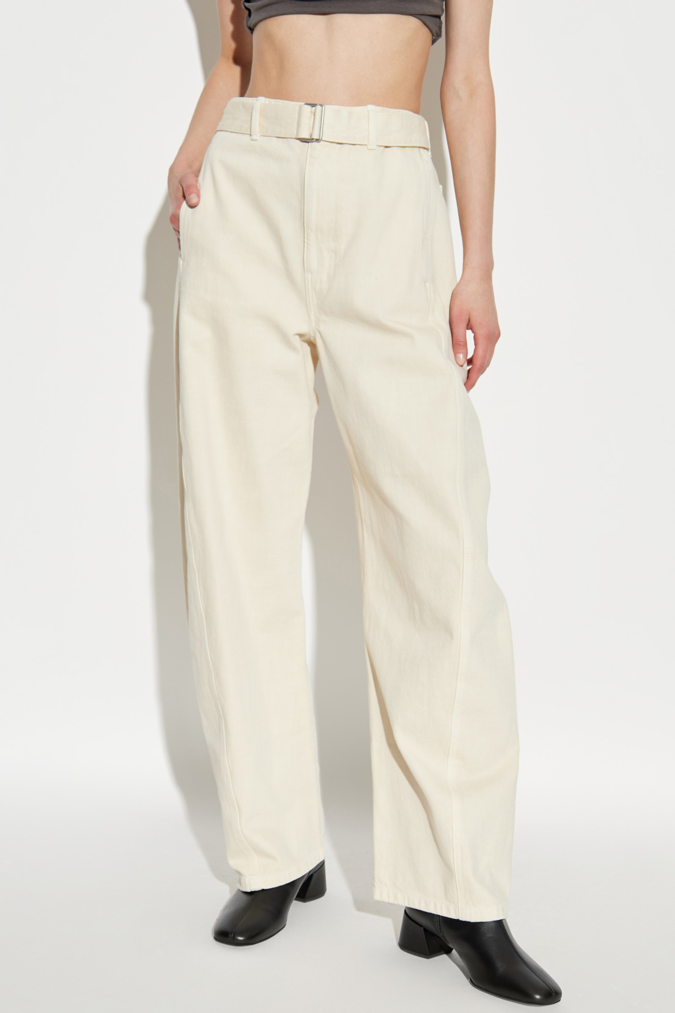 デニム・ジーパン Lemaire Wide-Leg Cotton Trousers With High Waist Cream High-waisted jeans Lemaire - Vitkac Australia